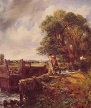 romantique romantisme Tableau Peinture - Bateau Passant une écluse romantique paysage John Constable
